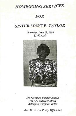 Funeral Program for Mary Taylor
