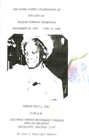 Funeral Program for Marion Thompson
