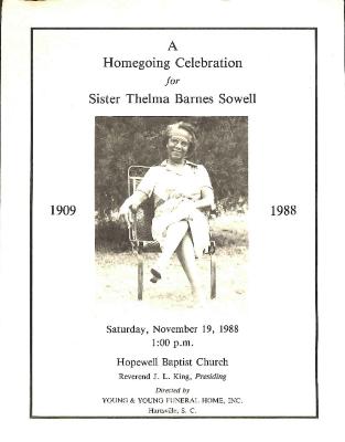 Funeral Program for Thelma Sowell
