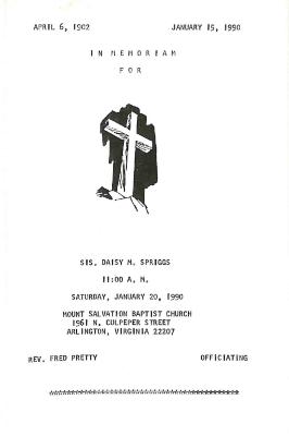 Funeral Program for Daisy Spriggs
