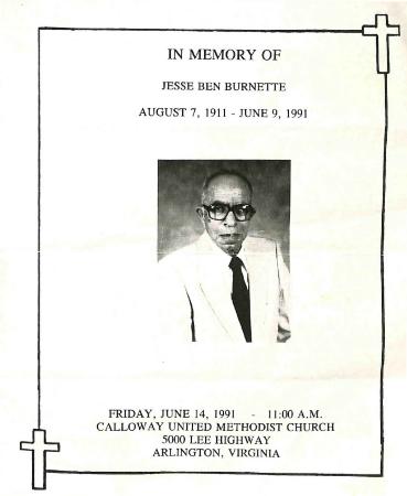 Funeral Program for Jesse Burnette
