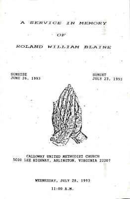 Funeral Program for Roland Blaine
