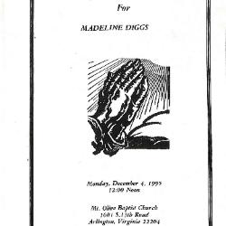 Funeral Program for Madeline Diggs
