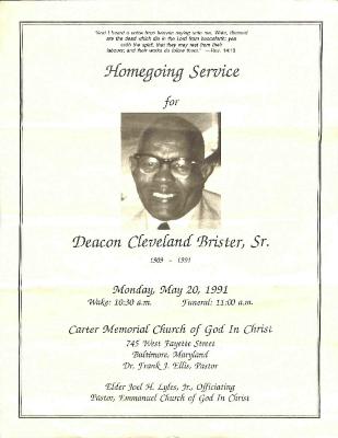 Funeral Program for Cleveland Brister, Sr.

