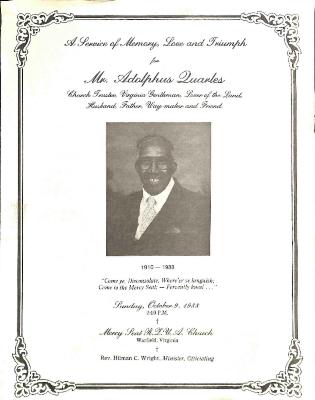 Funeral Program for Adolphus Quarles
