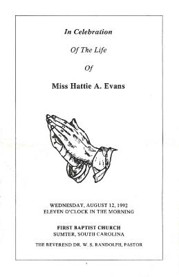 Funeral Program for Hattie Evans
