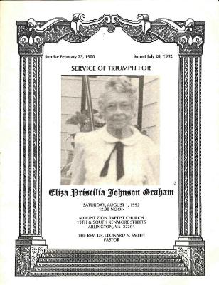 Funeral Program for Eliza Graham
