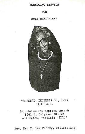 Funeral Program for Ruth Hicks
