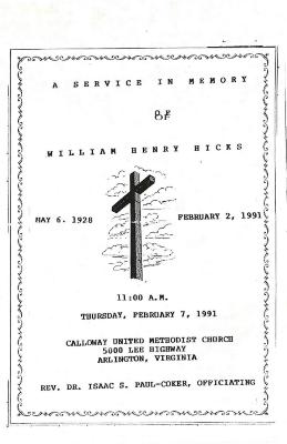 Funeral Program for William Hicks
