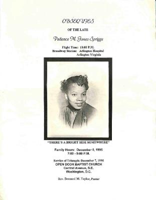 Funeral Program for Patience Spriggs
