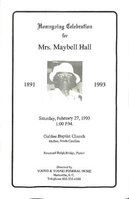 Funeral Program for Maybell Hall
