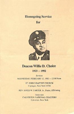 Funeral Program for Willie Choice
