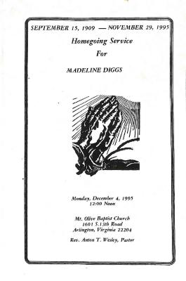Funeral Program for Madeline Diggs
