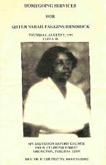 Funeral Program for Sarah Hendrick
