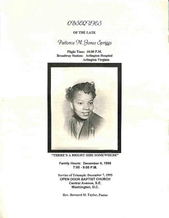 Funeral Program for Patience Spriggs
