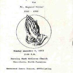 Funeral Program for Haywood Miller
