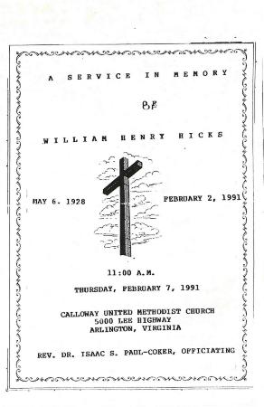 Funeral Program for William Hicks
