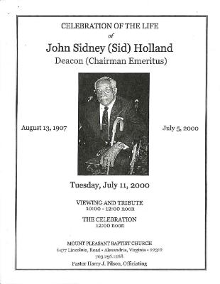 Funeral Program for Sid Holland
