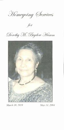 Funeral Program for Dorothy Hamm
