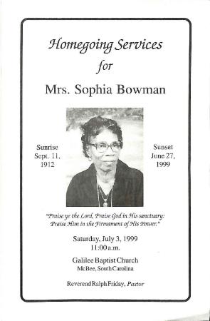 Funeral Program for Sophia Bowman
