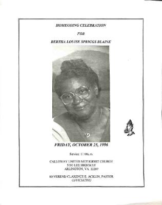 Funeral Program for Bertha Blaine
