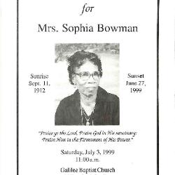 Funeral Program for Sophia Bowman
