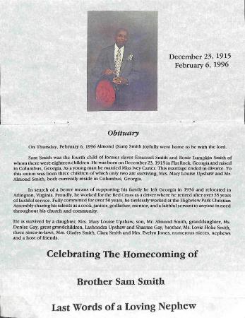 Funeral Program for Sam Smith
