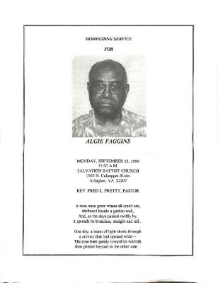 Funeral Program for Algie Faggins
