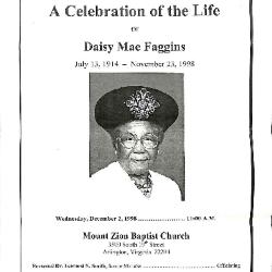 Funeral Program for Daisy Faggins
