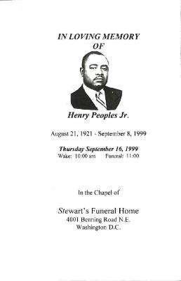 Funeral Program for Jasper Peoples
