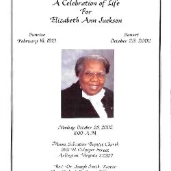 Funeral Program for Elizabeth Jackson
