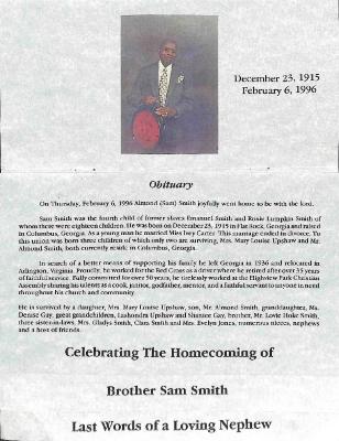 Funeral Program for Sam Smith
