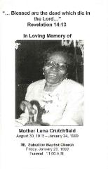 Funeral Program for Lena Crutchfield
