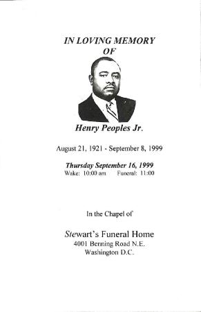 Funeral Program for Jasper Peoples
