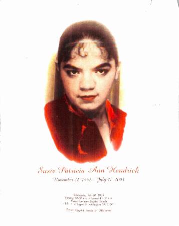 Funeral Program for Susie Hendrick
