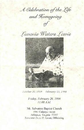 Funeral Program for Luvenia Lewis
