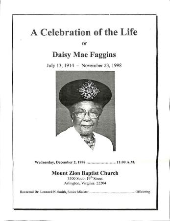Funeral Program for Daisy Faggins
