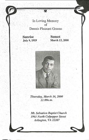 Funeral Program for Dennis Greene
