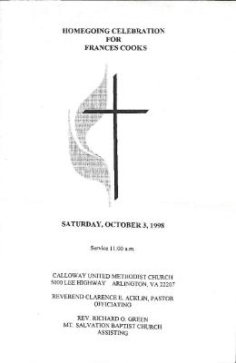 Funeral Program for Frances Cooks
