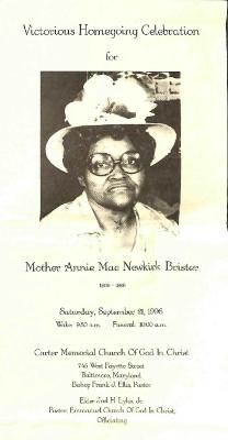 Funeral Program for Annie Brister

