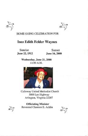 Funeral Program for Inez Waynes

