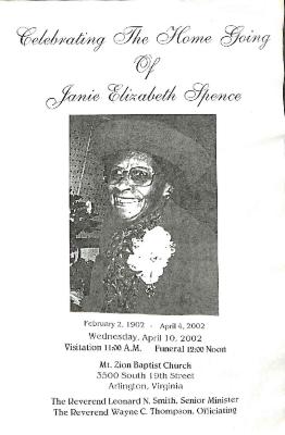 Funeral Program for Janie Spence
