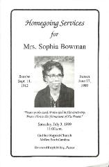 Funeral Program for Sophia Bowman
