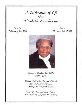 Funeral Program for Elizabeth Jackson
