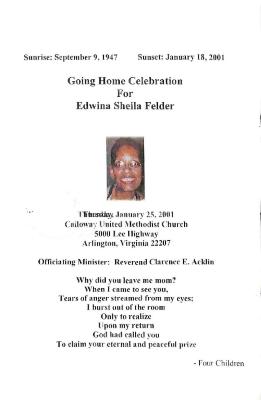 Funeral Program for Edwina Felder
