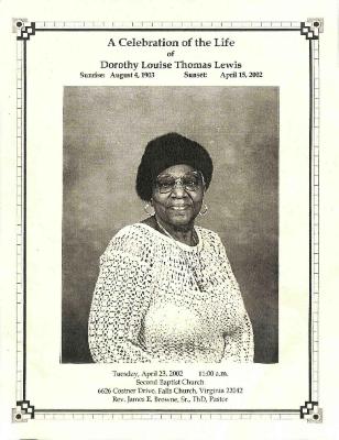 Funeral Program for Dorothy Lewis
