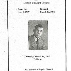 Funeral Program for Dennis Greene
