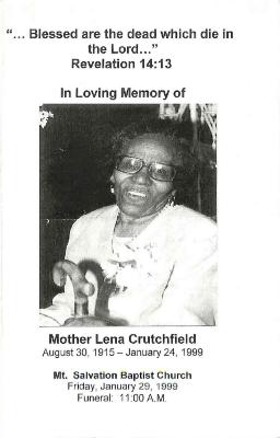 Funeral Program for Lena Crutchfield
