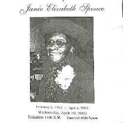 Funeral Program for Janie Spence
