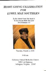 Funeral Program for Ethel Southern
